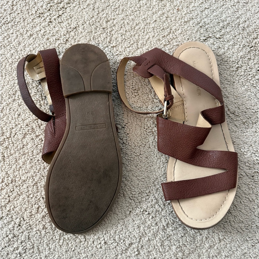Marc Fisher Brown Leather Multi‑Strap Ankle Strap Sandals - Picture 3 of 3